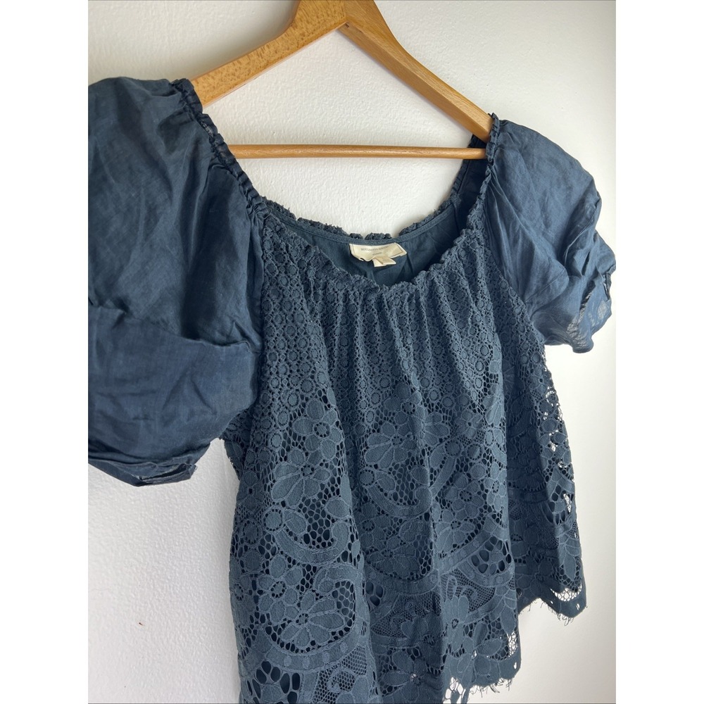Anthropologie Moulinette Soeurs Womens Top Sz L Messina Lace Puff Sleeved Blouse - Picture 5 of 15